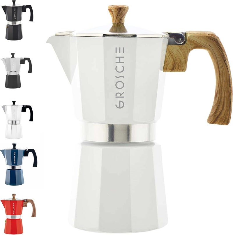 GROSCHE Milano Moka Stovetop Espresso Coffee Maker (9 Cup / 450 ml, White) - Image 1